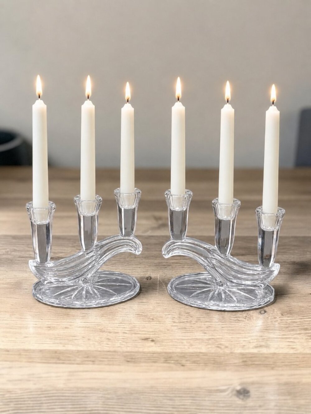 VTG Buder Bleikristall Crystal 3-Arm Candelabra Pair German Glass Candle Holder